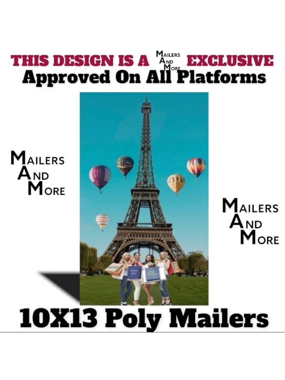 25 10X13 Shopping Girls Eiffel Tower Paris Poly Mailers Flat Shipping Envelopes - Picture 7 of 10